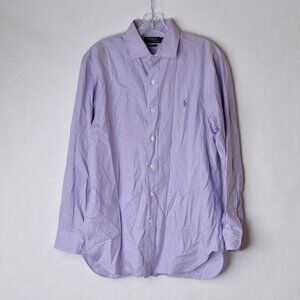 Ralph Lauren Polo Shirt 15.5-32/33 Button Up Purple White Glen Plaid Slim Fit